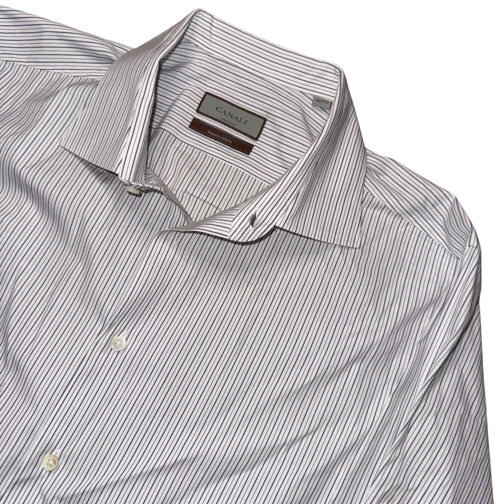 Canali Dress Shirt XL 44 17.5 White Striped Impeccabile Long Sleeve Made Italy